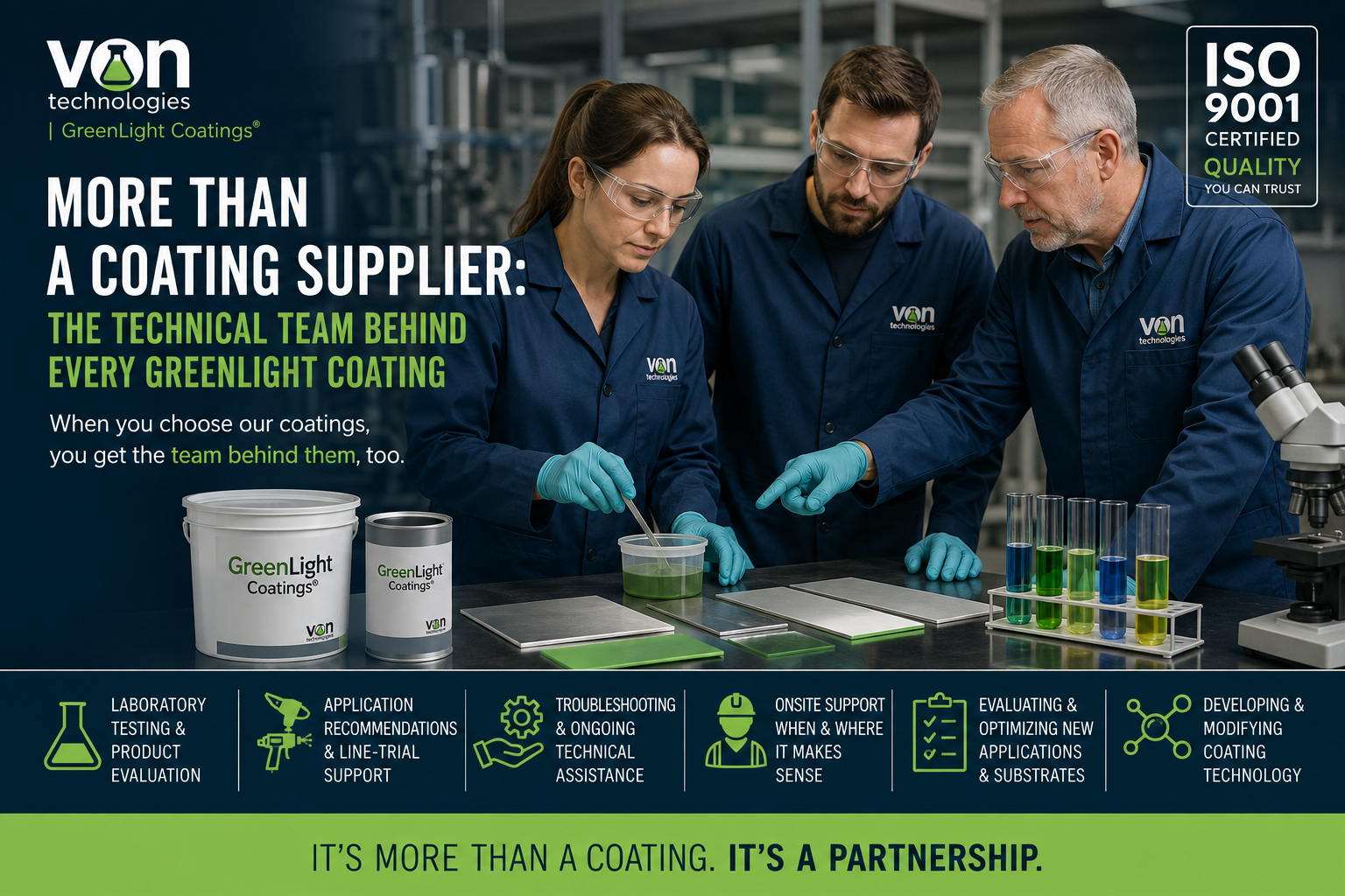 Technical team providing support for GreenLight Coatings in an industrial laboratory